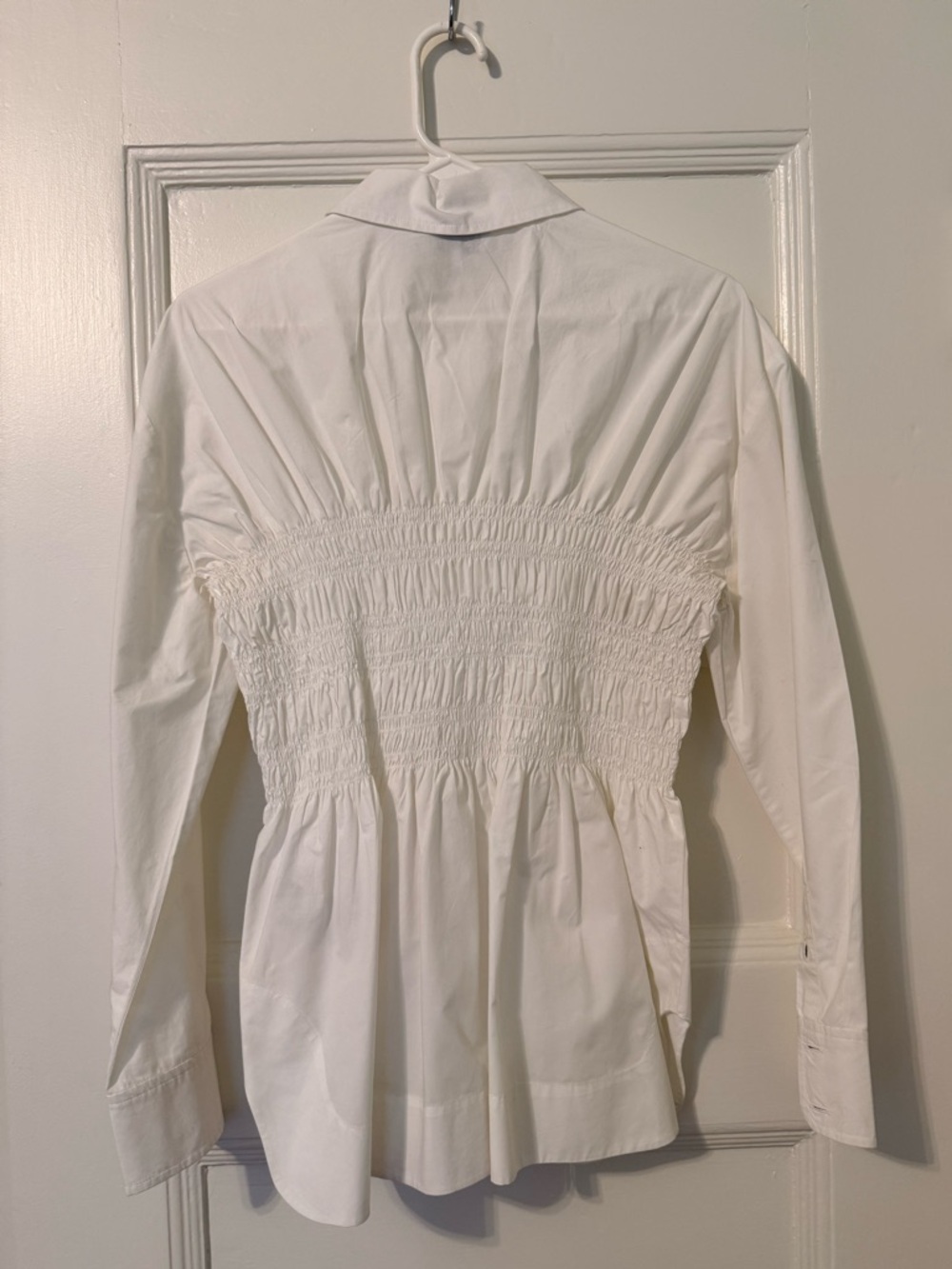 GANNI Shirred Cotton Poplin Blouse in White - Picture 7 of 13
